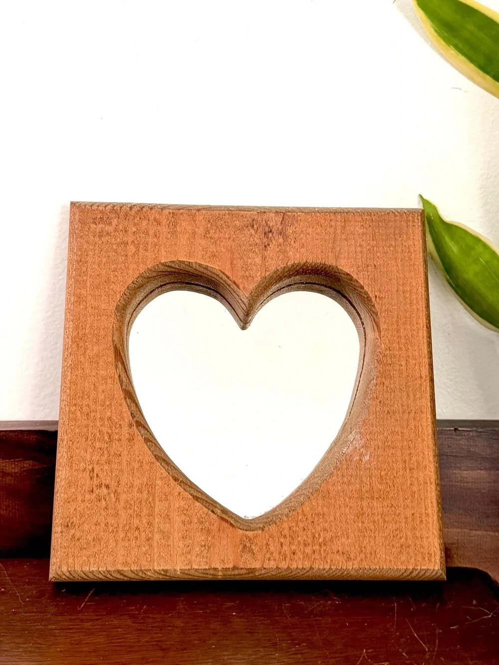Vintage Wood Heart Mirror Wall Hanging 7” Cottagecore Boho Whimsical Home Decor